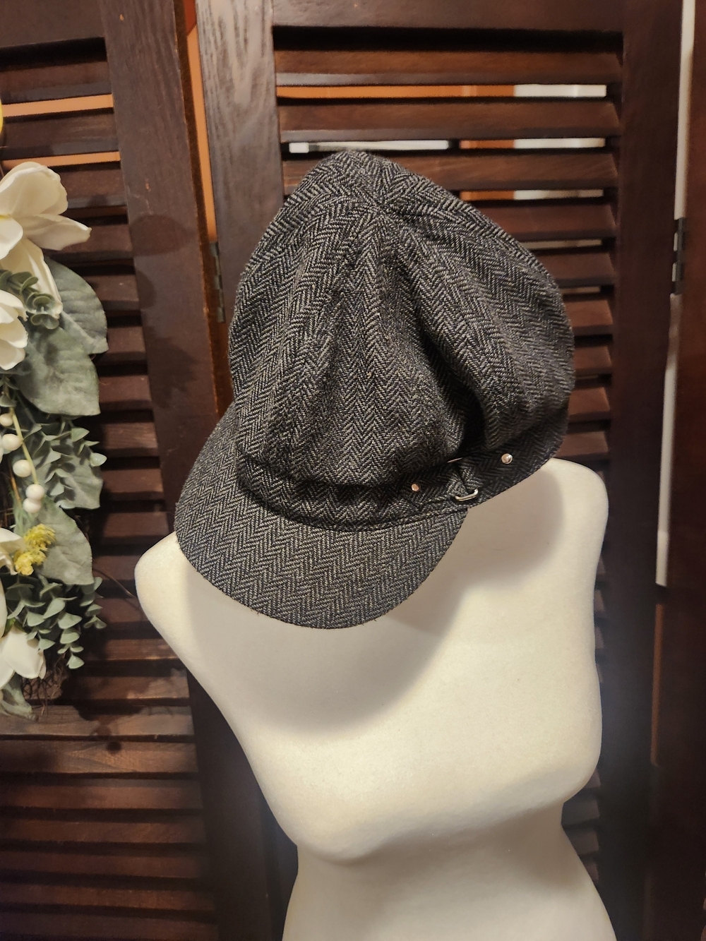 Herringbone Newsboy Cap - Gray